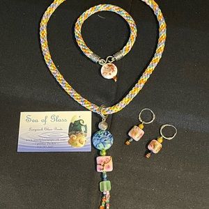Handwoven Jewelry Set with Glass Beads